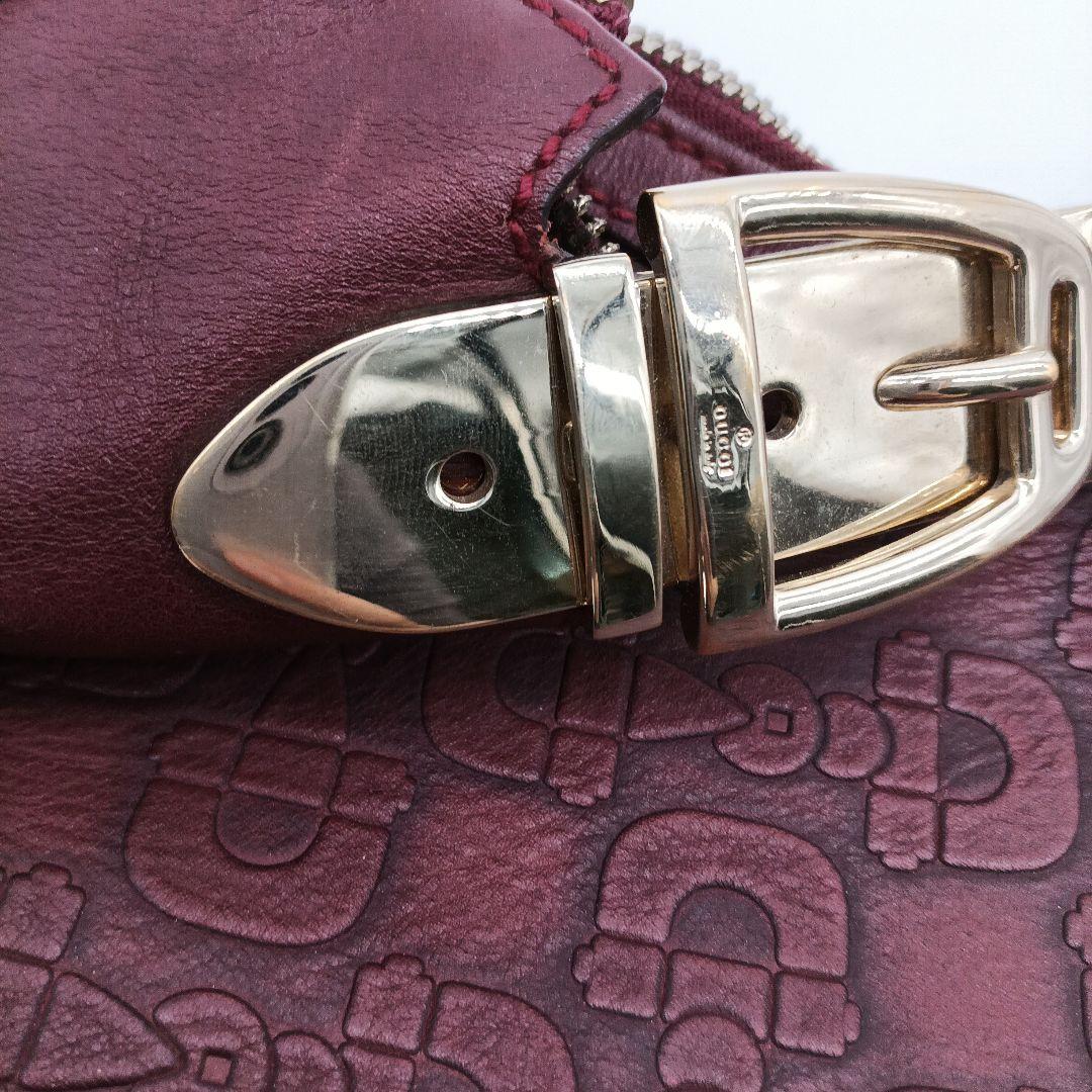 GUCCI ボルドー レザー ショルダーバッグ ゴールド金具