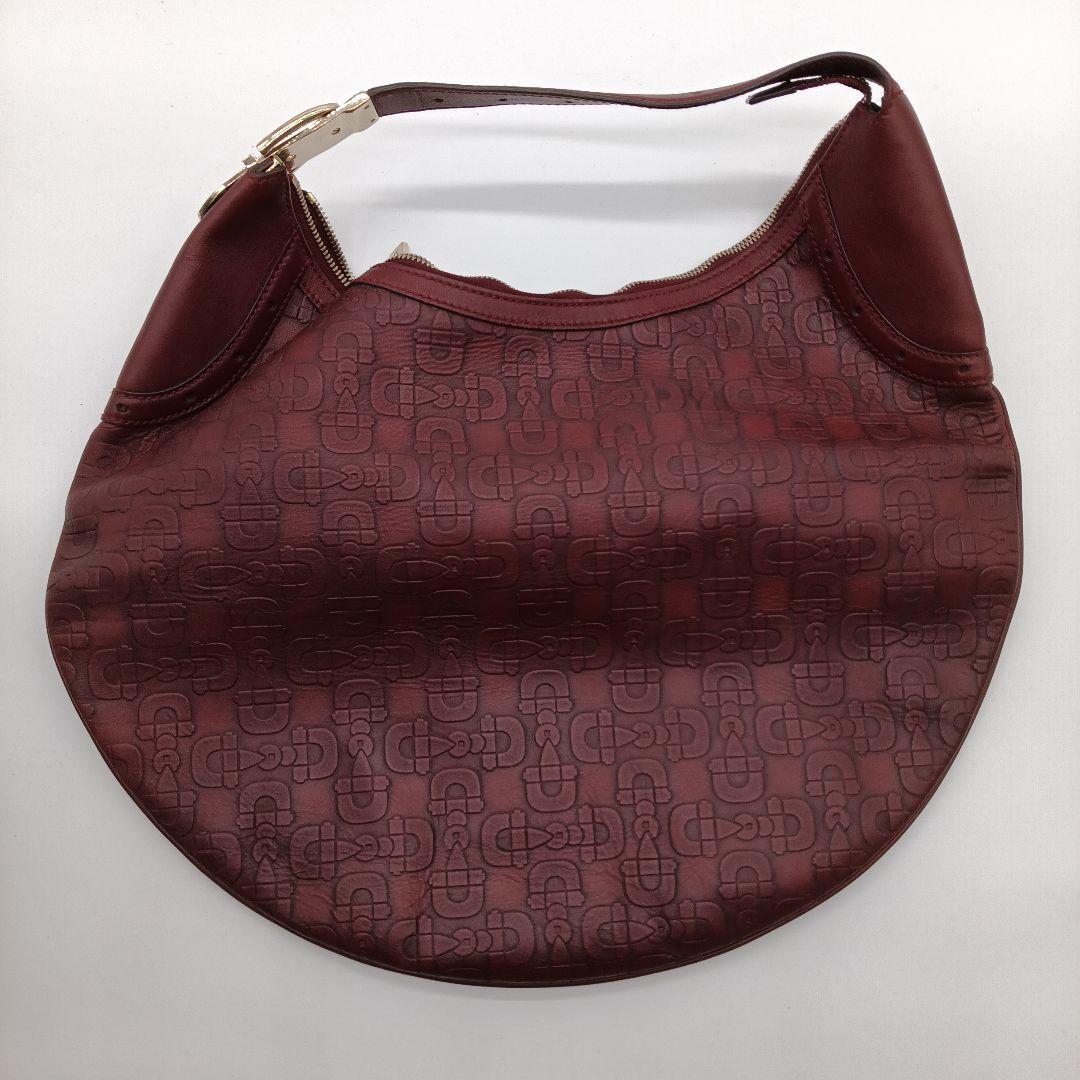 GUCCI ボルドー レザー ショルダーバッグ ゴールド金具