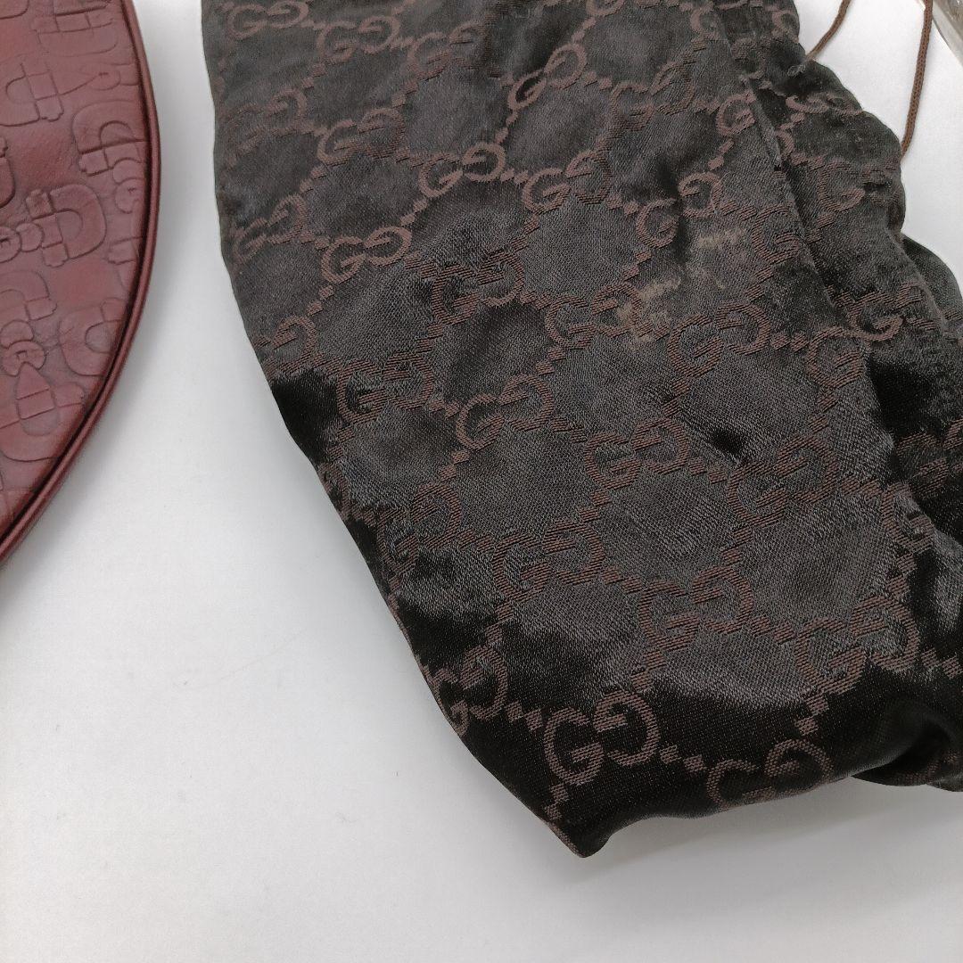 GUCCI ボルドー レザー ショルダーバッグ ゴールド金具