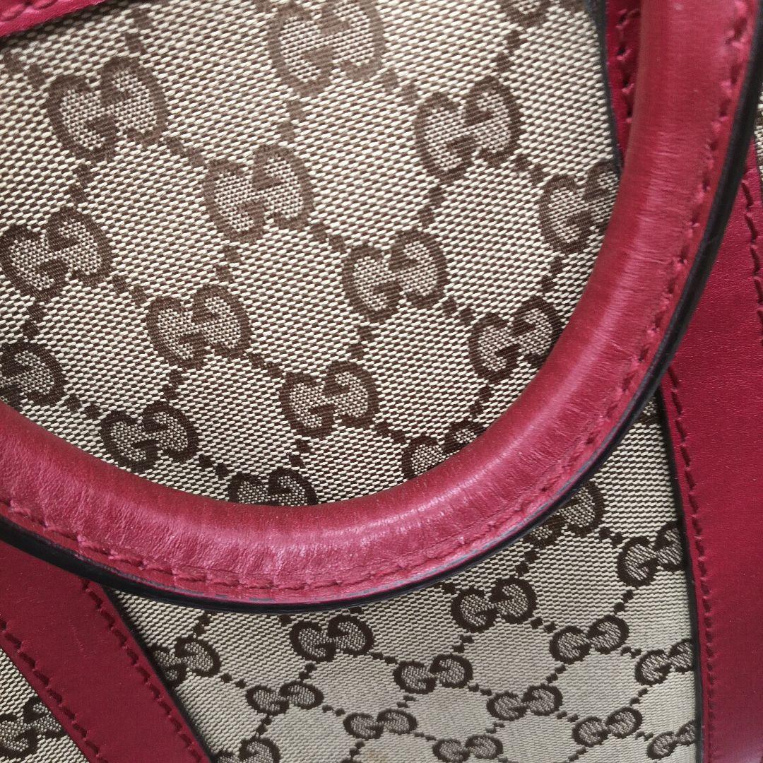 GUCCI ボストントートバッグ ベージュ/レッド
