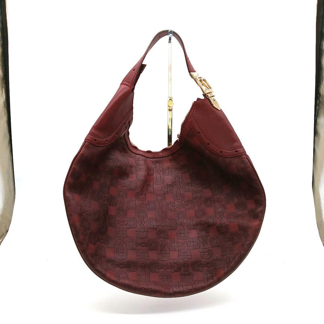 GUCCI ボルドー レザー ショルダーバッグ ゴールド金具