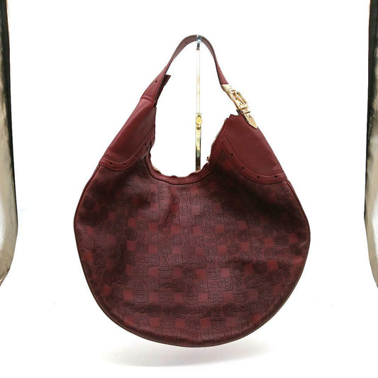 GUCCI ボルドー レザー ショルダーバッグ ゴールド金具