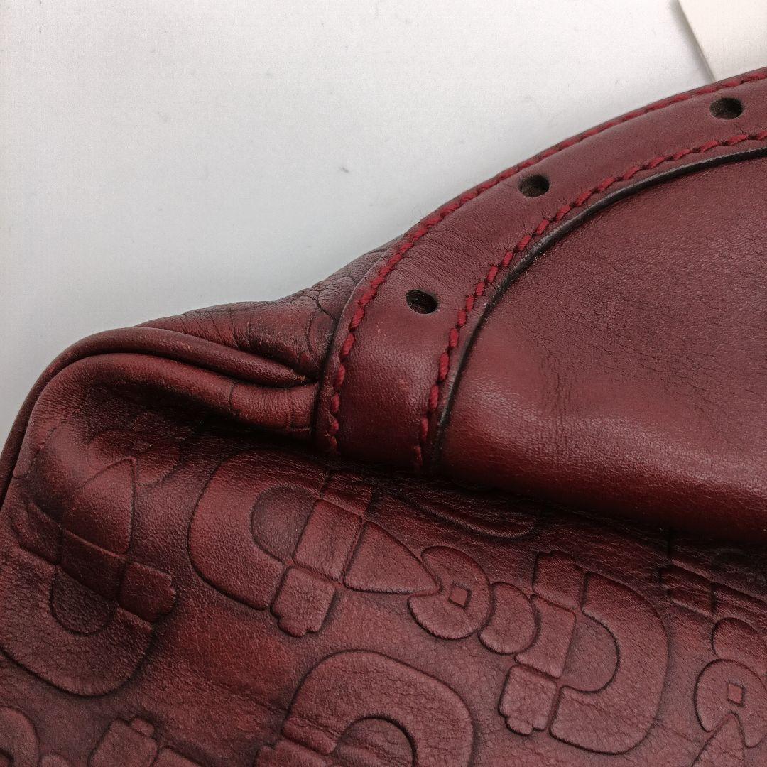 GUCCI ボルドー レザー ショルダーバッグ ゴールド金具