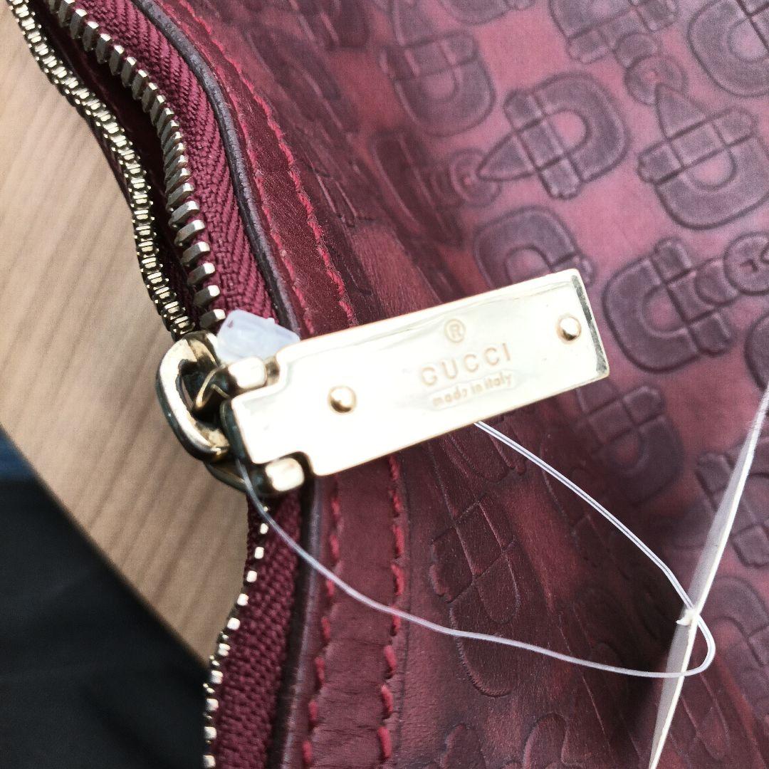 GUCCI ボルドー レザー ショルダーバッグ ゴールド金具