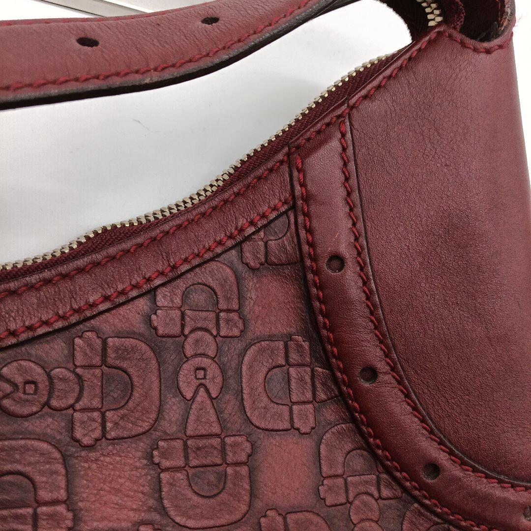 GUCCI ボルドー レザー ショルダーバッグ ゴールド金具