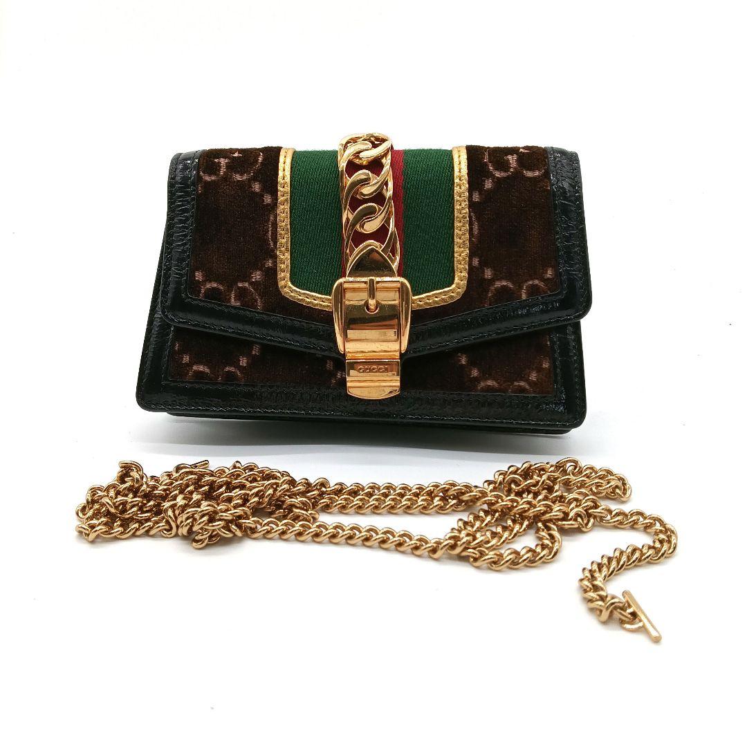 GUCCI コンパクトショルダーバッグ ベロア ブラック ブラウン