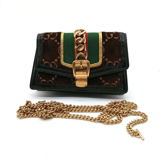 GUCCI コンパクトショルダーバッグ ベロア ブラック ブラウン
