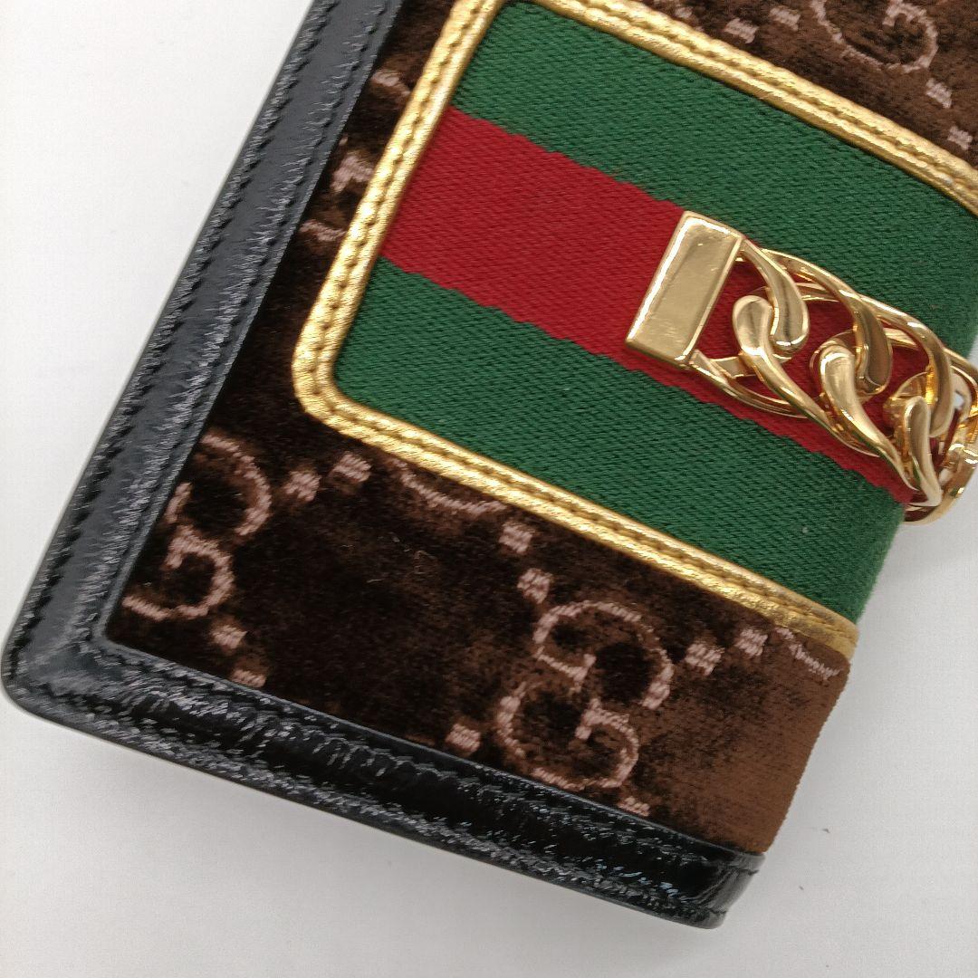GUCCI コンパクトショルダーバッグ ベロア ブラック ブラウン
