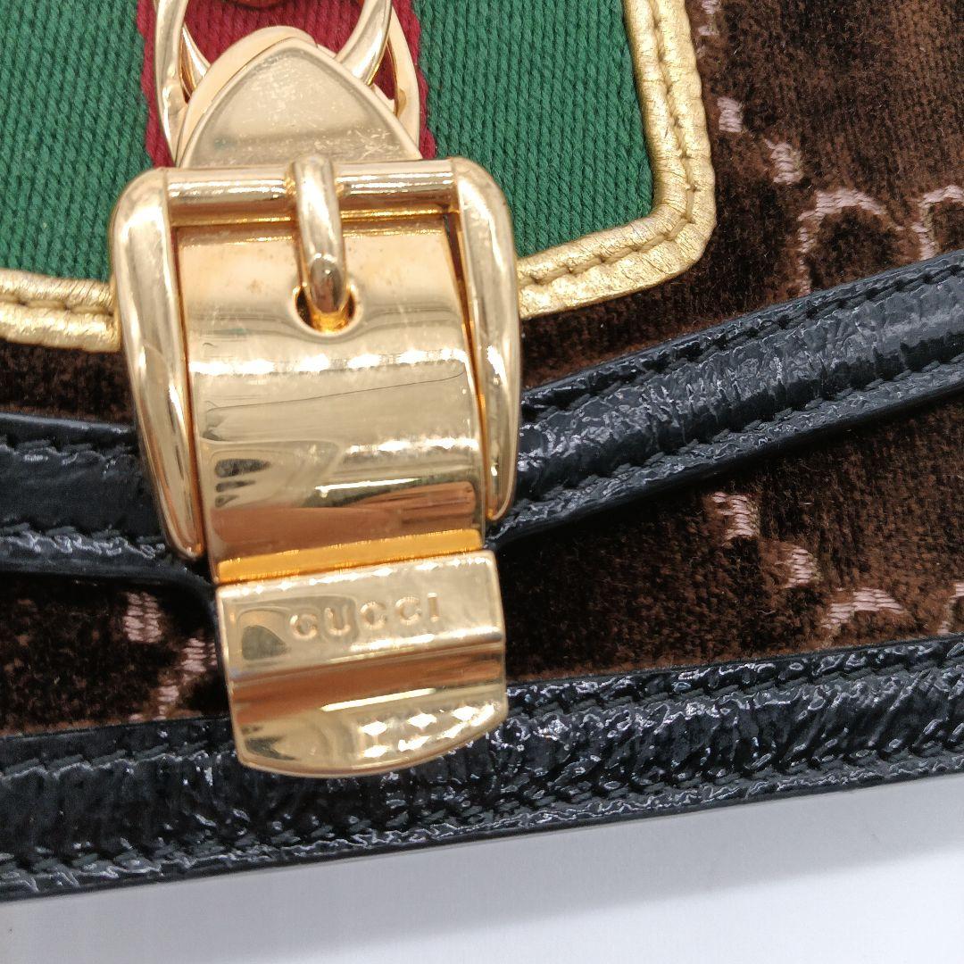 GUCCI コンパクトショルダーバッグ ベロア ブラック ブラウン