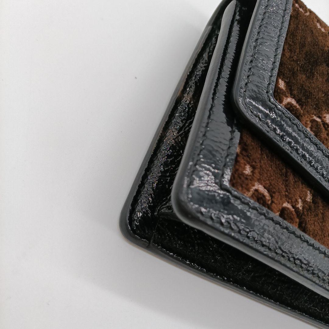 GUCCI コンパクトショルダーバッグ ベロア ブラック ブラウン